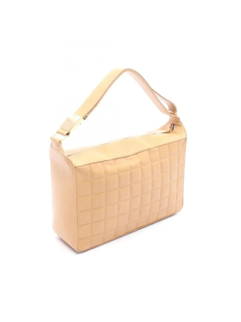 Chanel Shoulder Bag Choco Bar CC Logo Beige Leather